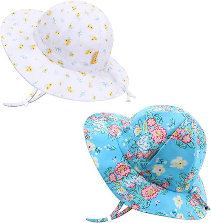 UPF 50+ Baby Bucket Hat - Wide Brim Sun Protection Beach Cap for Girls - Cute & Adjustable Toddler