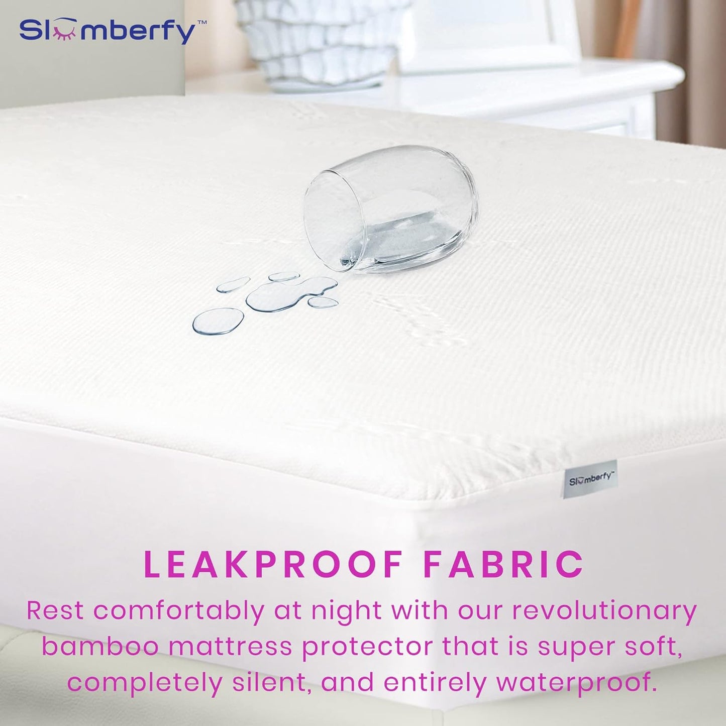 Waterproof Mattress Protector by Slumberfy | Hypoallergenic Bamboo Mattress Protector | Natural +