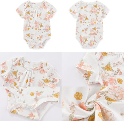 Four Seasons Baby Boy Girl Bodysuits 5-Pack Cotton Comfort Short Sleeve Baby Clothes Soft Infant
