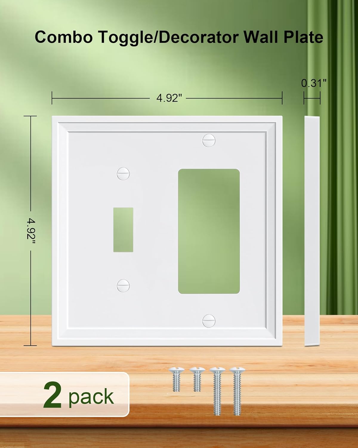2-Pack Combo Toggle/Decorator Light Switch Cover Plate, White Decorative Electrical Outlet Covers