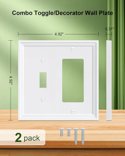 2-Pack Combo Toggle/Decorator Light Switch Cover Plate, White Decorative Electrical Outlet Covers