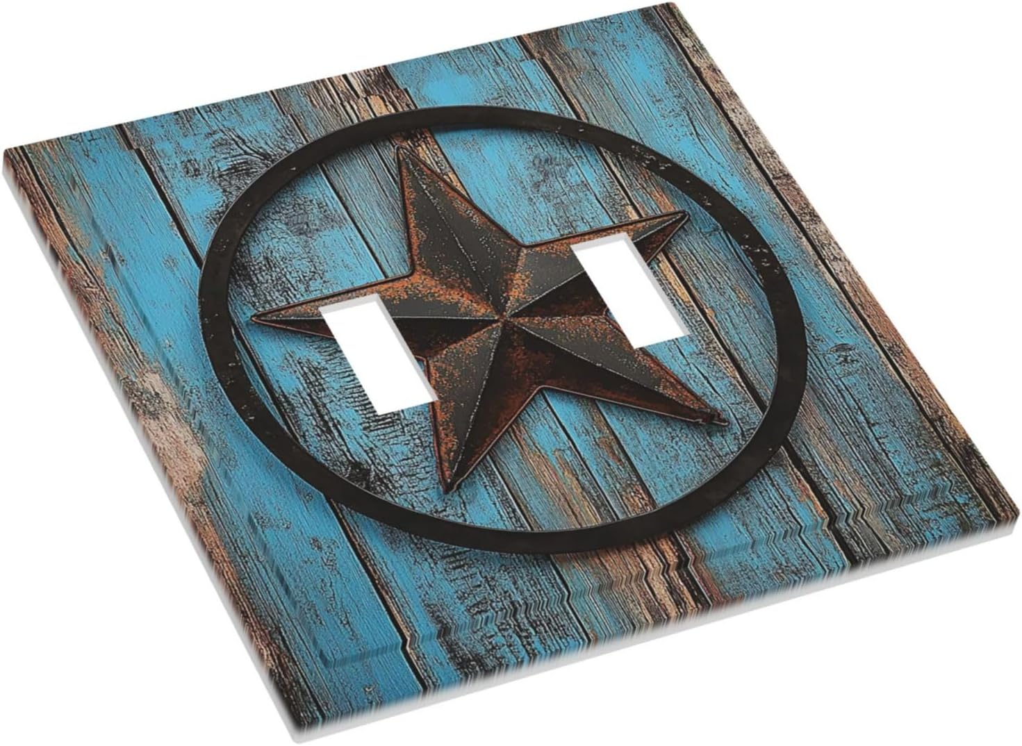 Decorative Switch Plates Rustic Wood Country Barn Texas Star On Teal 2 Gang Double Toggle Outlet