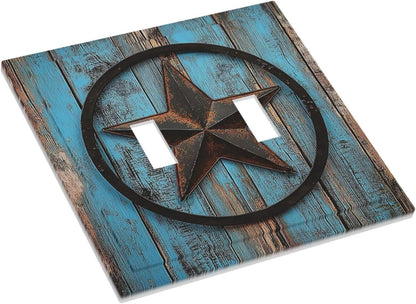 Decorative Switch Plates Rustic Wood Country Barn Texas Star On Teal 2 Gang Double Toggle Outlet