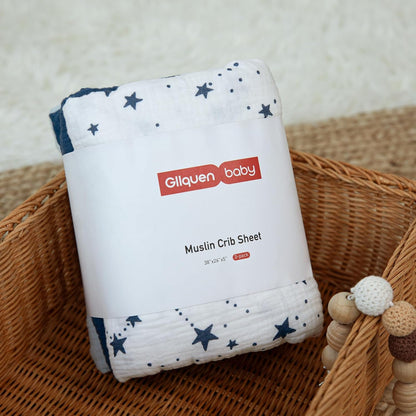 Gllquen Baby Muslin Mini Crib Sheets 3 Pack, Breathable Pack and Play Sheets Fitted Soft Cozy