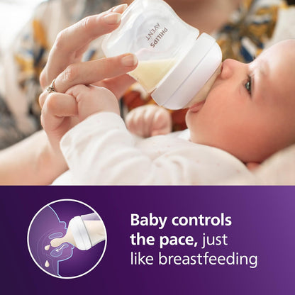 Philips Avent Natural Baby Bottles with Natural Response Nipples (Slow Flow, Flow 2), 4oz, 4-Pack