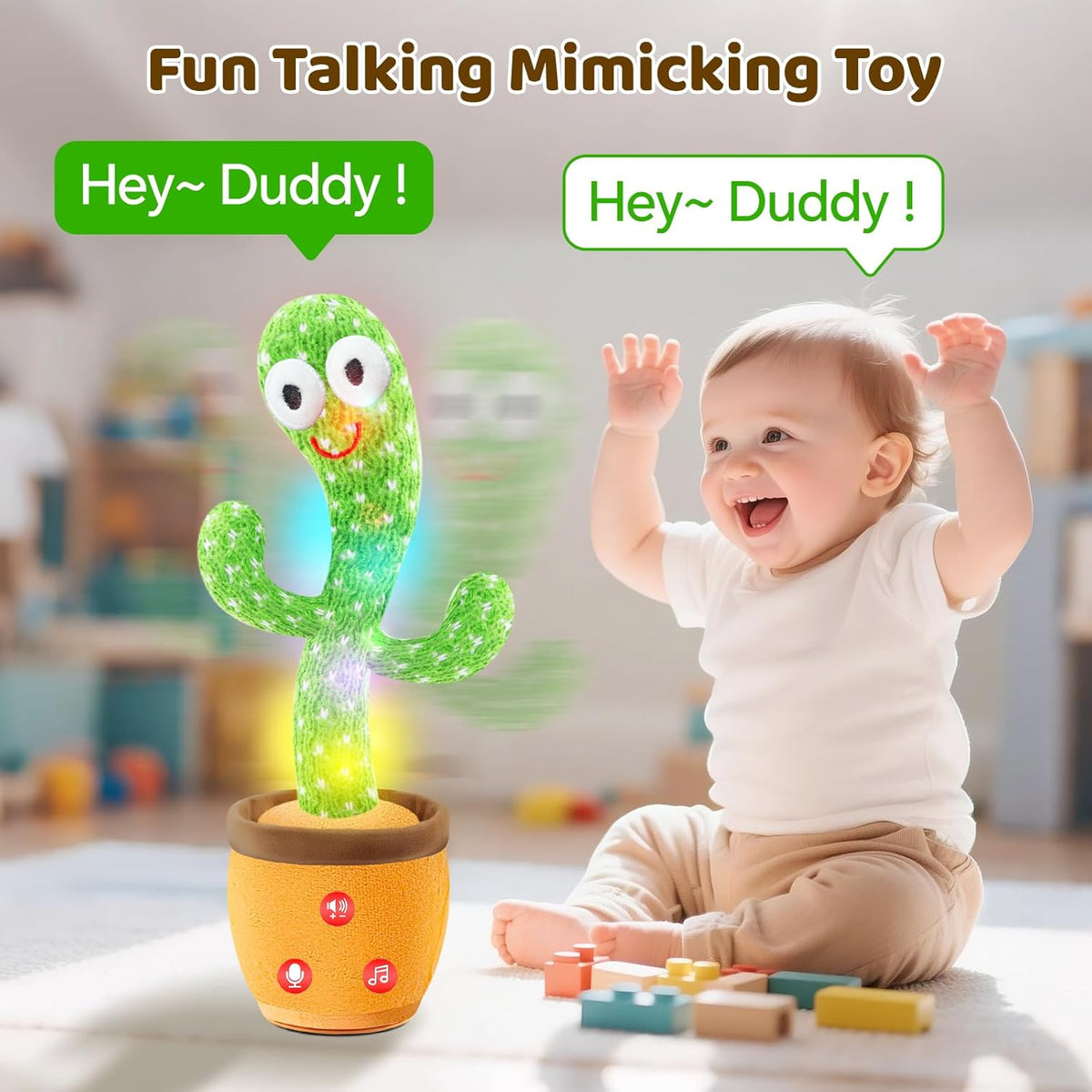 Rechargeable Dancing Talking Cactus Toy for Baby Toddler, Boys Girls Gifts Singing Mimicking Toys