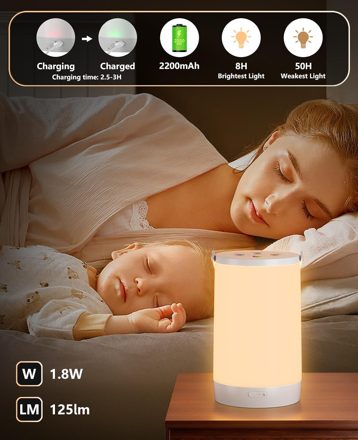 Night Light for Kids, Portable USB Night Lamp with 2200 mAh Battery, Bright Color Changing Light