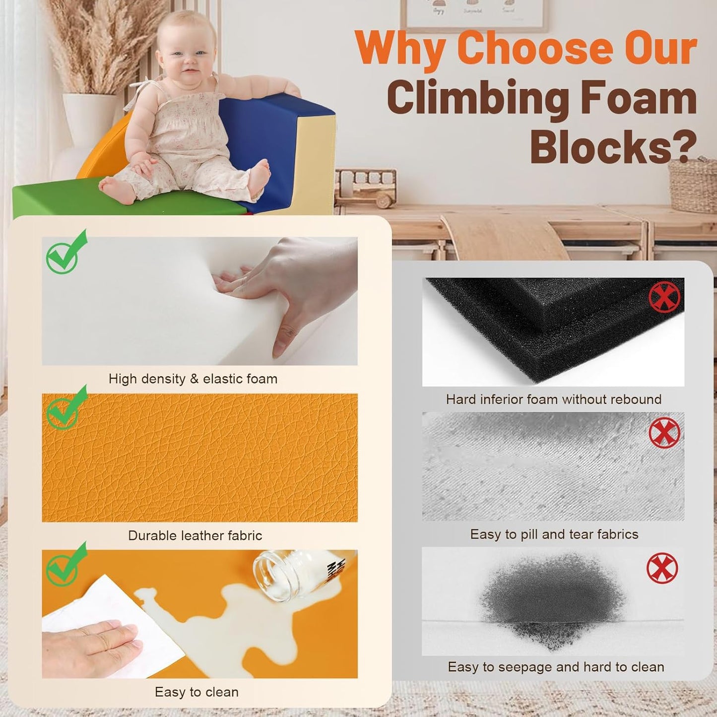 4-Piece Soft PU Leather Toddlers Climbing Toys, Foam Climbing Blocks for Toddlers, Baby Play Set