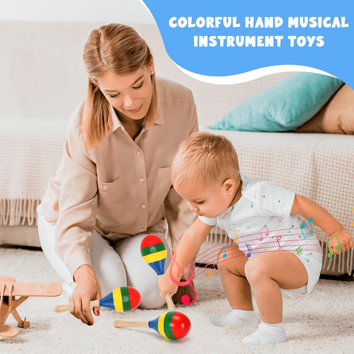 2 Pcs Maracas, Hand Percussion Rattles for Kids, Wooden Rumba Shaker Hand Musical Instruments with