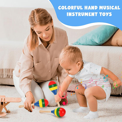 2 Pcs Maracas, Hand Percussion Rattles for Kids, Wooden Rumba Shaker Hand Musical Instruments with