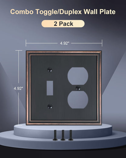 2-Pack Combo Toggle/Duplex Light Switch Cover Plate, Aged Bronze Wall Outlet Cover Plate