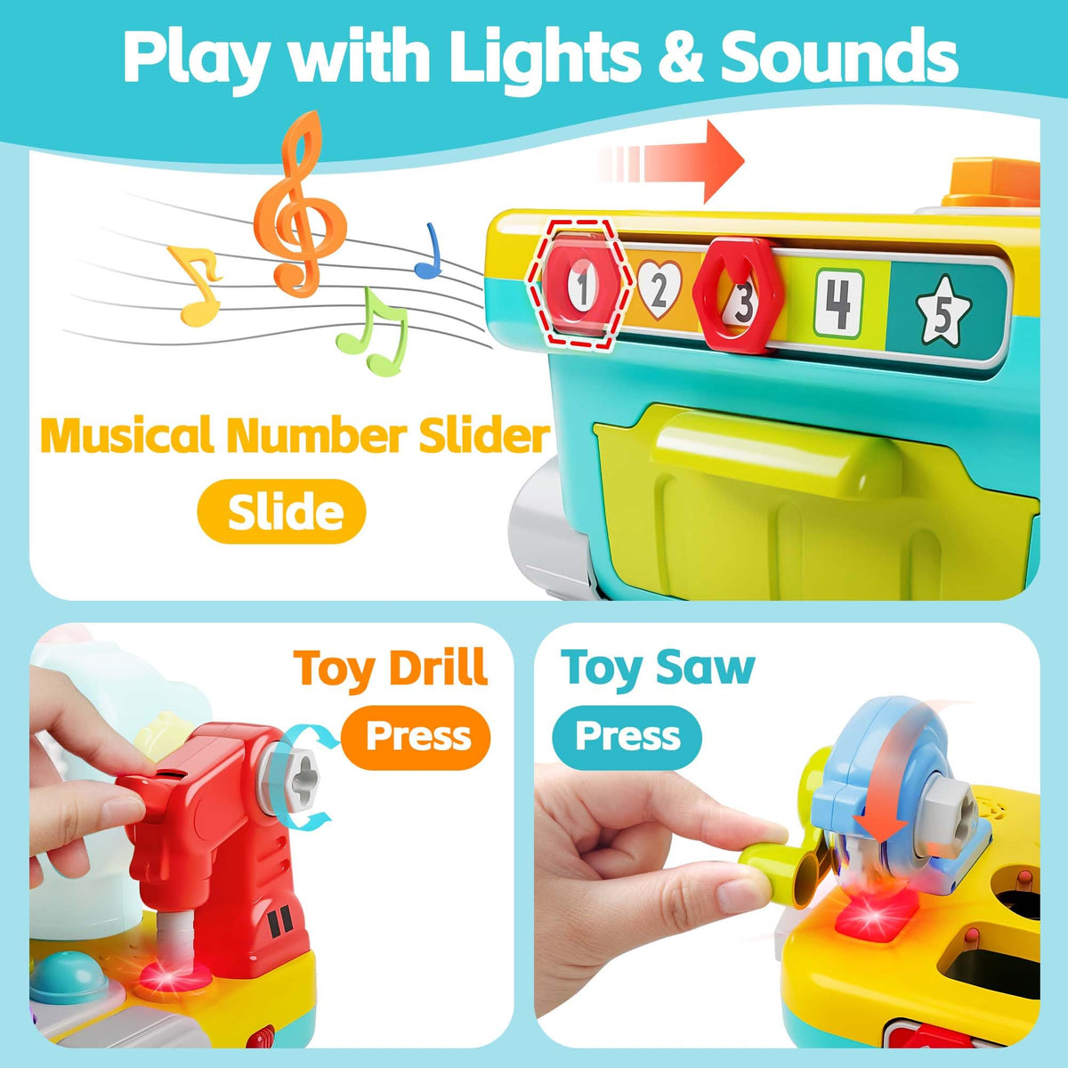 iPlay, iLearn Toddler Musical Workbench Toy, 1 Year Boy Gift, Baby Tool Set