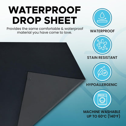 Black Waterproof Flat Drop Sheet (59”x59”), Mattress Topper, Protector Cover, Safe with Oil