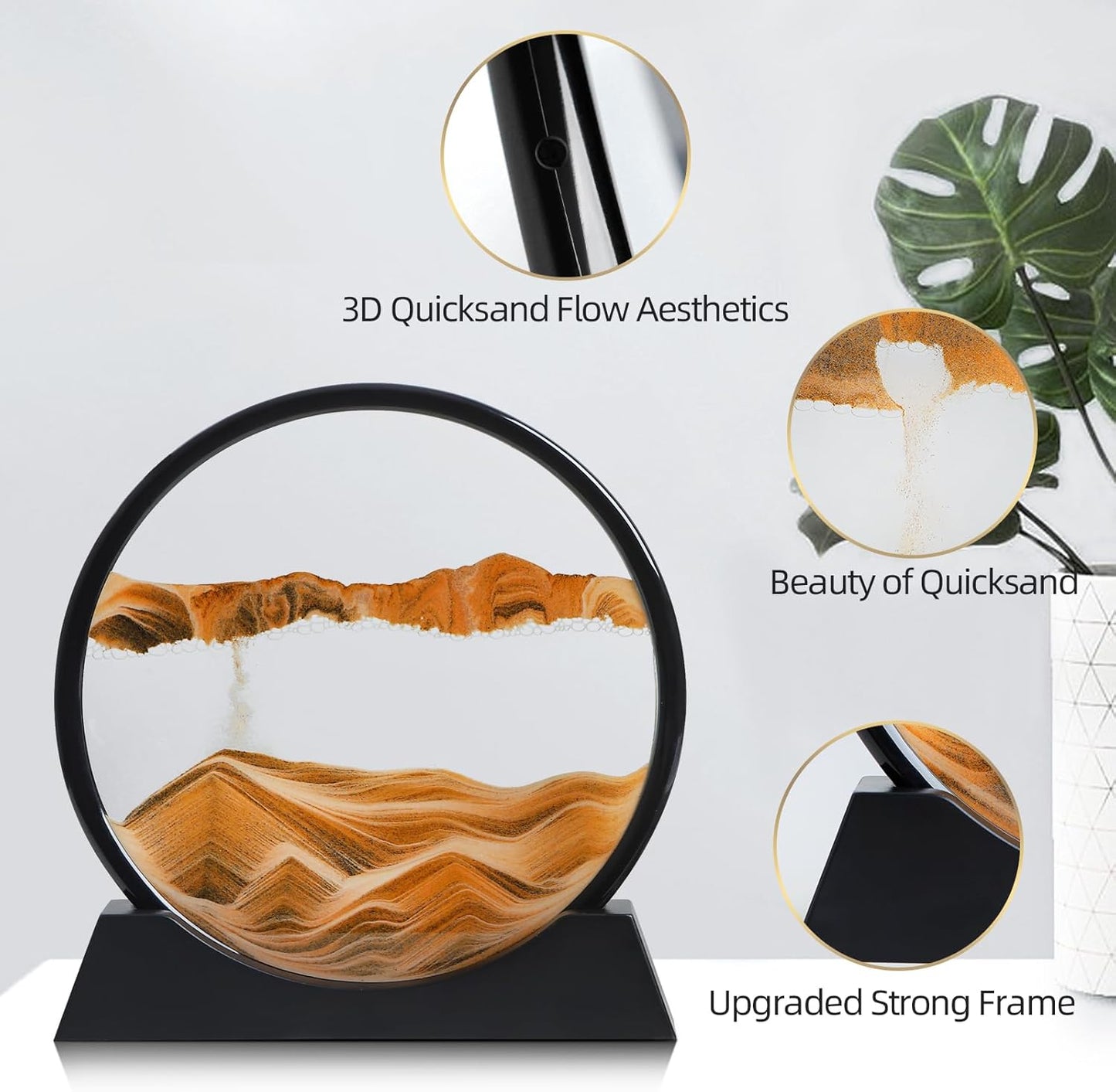 KPNUWN Moving Sand Art Liquid Motion, 3D Deep Sea Sandscape Color Quicksand Decor, Round Glass