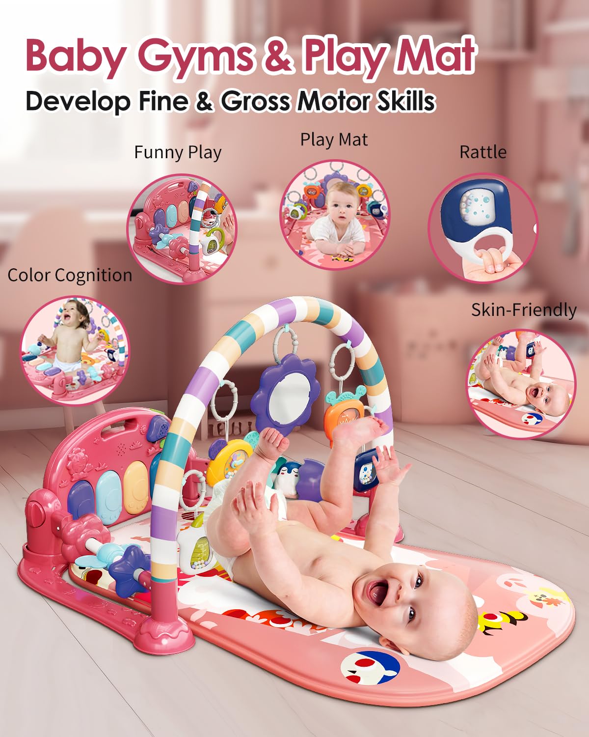 dearlomum Baby Play Mat Baby Gym,Funny Play Piano Tummy Time Baby Activity Mat with 5 Infant