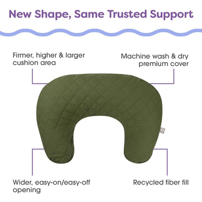 Boppy Nursing Pillow with Luxe Fabric Cover, Quilted Moss, Larger, More Supportive Pillow for