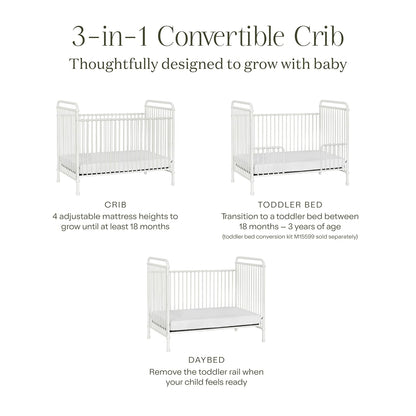 Namesake Abigail 3-in-1 Convertible Metal Crib in Washed White, Greenguard Gold Certified