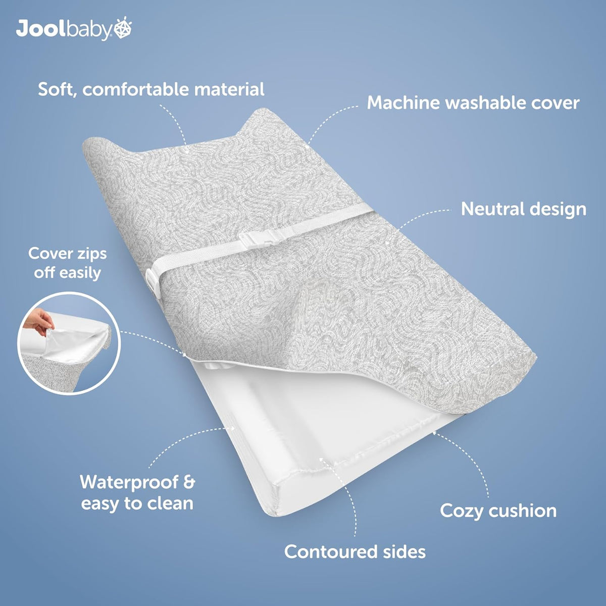 Jool Baby Soft Changing Pad + Washable Cover, Non-Slip - Fits Standard Changing Tables & Dressers