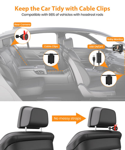 BV2 Baby Car Camera, 4.5'' HD 1080P USB Rear-Facing Mirror, IR Night Vision, 360° Adjustable, Plug