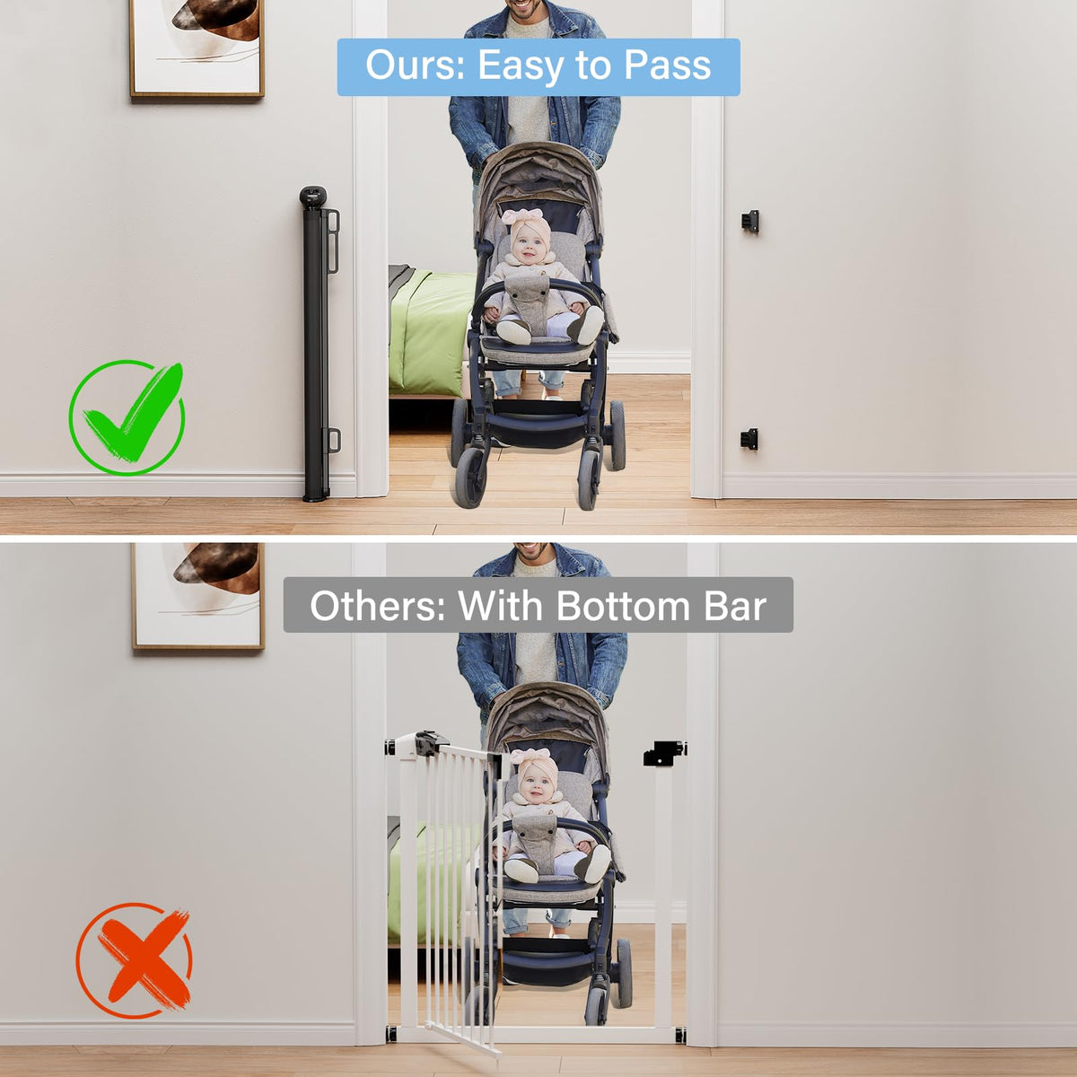 PRObebi Retractable Baby Gates for Stairs & Doorways, Dog Gate 0-54" W × 34" H, Black