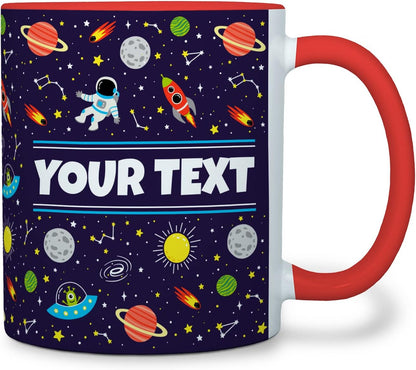 Personalized Mug for Kids - Outer Space - Custom Name/Text, Ceramic Hot Chocolate/Cocoa/Coffee Cup