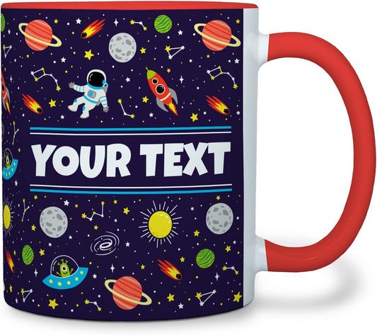 Personalized Mug for Kids - Outer Space - Custom Name/Text, Ceramic Hot Chocolate/Cocoa/Coffee Cup