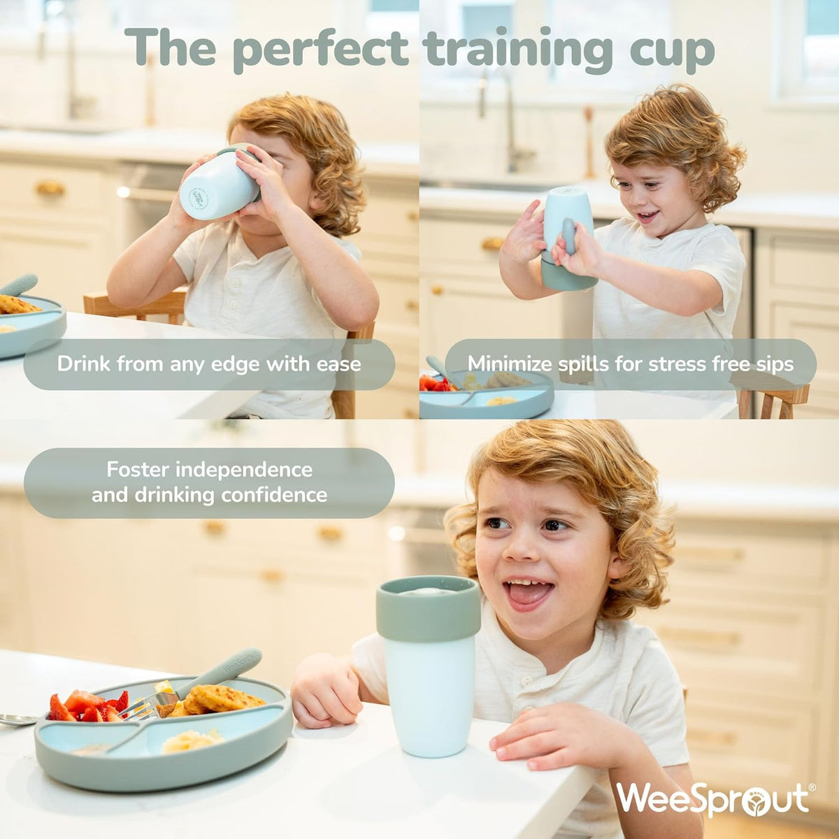 WeeSprout Baby Training Cup - Silicone Sippy Cup with Removable Handles for Weaning Off Bottle