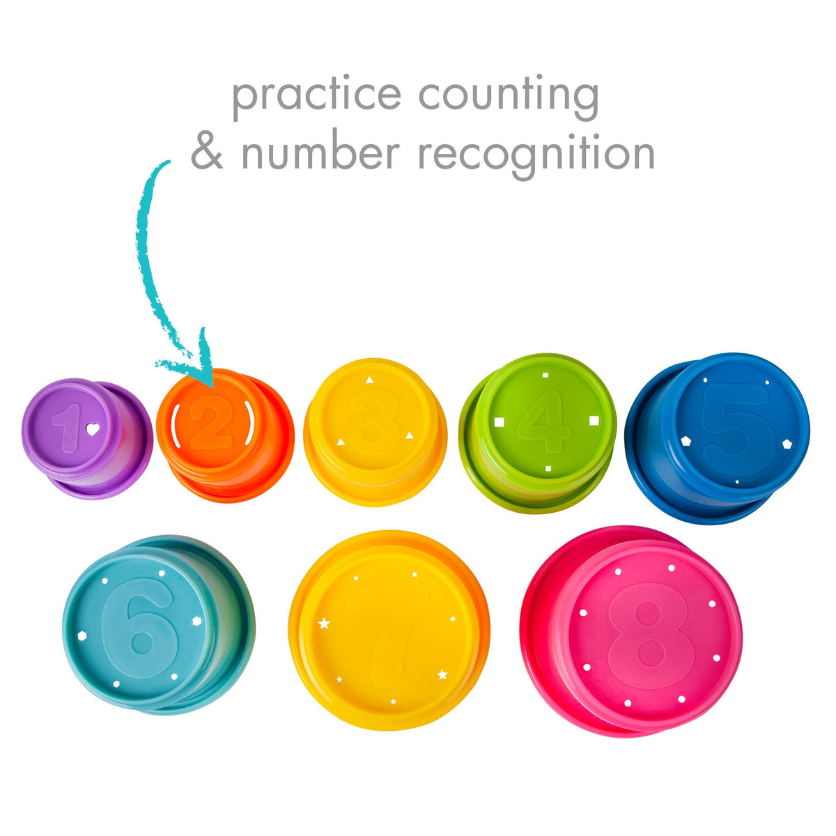 The First Years Stack & Count Stacking Cups - Colorful Baby Stacking Water Toys Set - Stackable