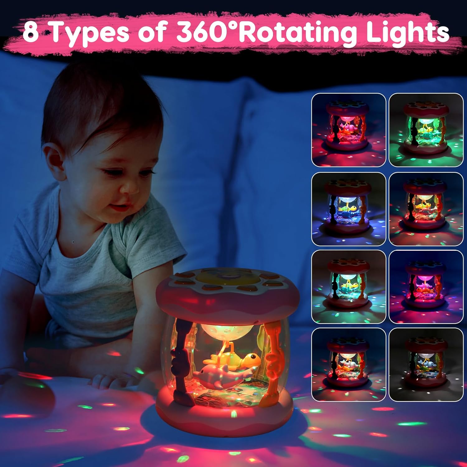Baby Musical Light Up Toys 0-6 Months Tummy Time Ocean Projector Rotating Infant 0-3 4 5 6 7 8 9