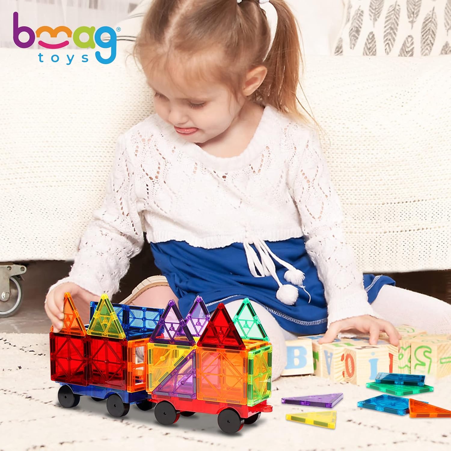 Bmag 2PCS Magnetic Car Set,Construction Vehicle Building Tiles,Magnet Toys Compatible with Magnetic