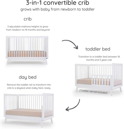 dadada Baby Soho 3-in-1 Convertible Wooden Crib to Toddler Bed - Made in Italy, GREENGUARD Gold