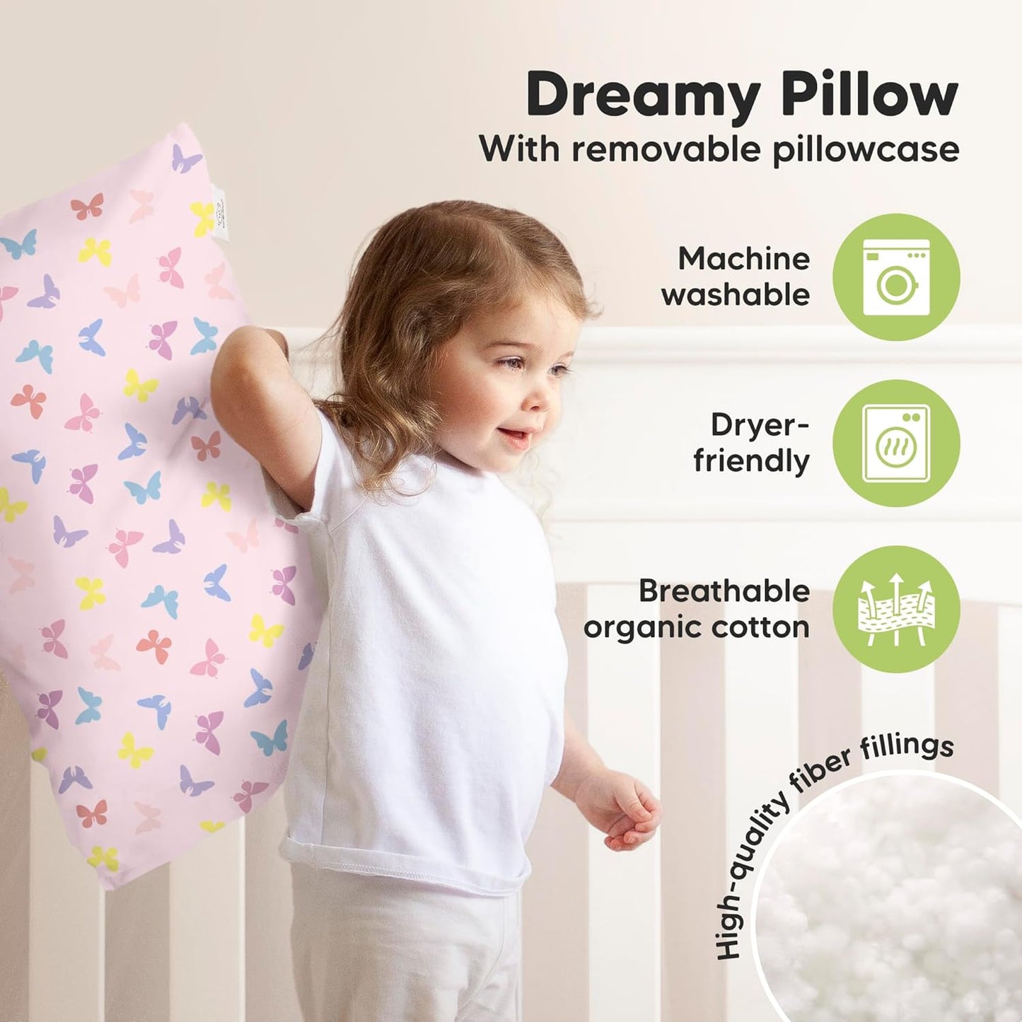 KeaBabies Toddler Pillow with Pillowcase, Jumbo 14X20 - Soft Organic Cotton Toddler Pillows for
