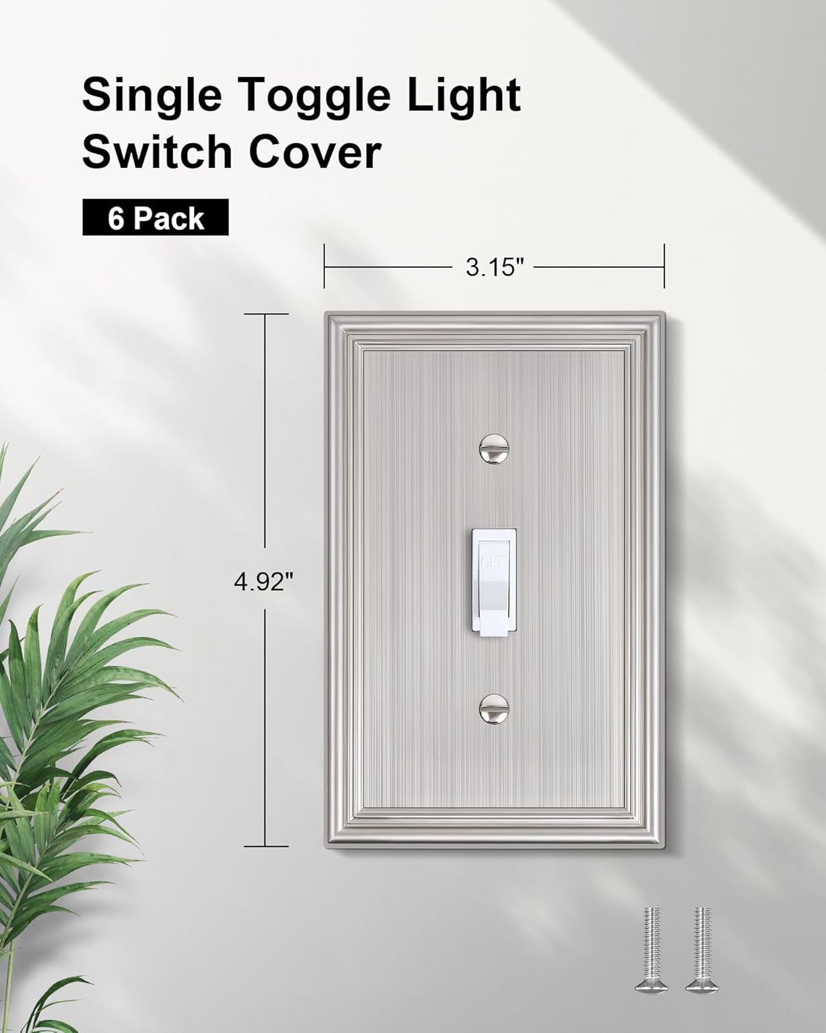 6-Pack Single Toggle Light Switch Cover Plate, Durable Solid Zinc Alloy Decorative Switch Plate