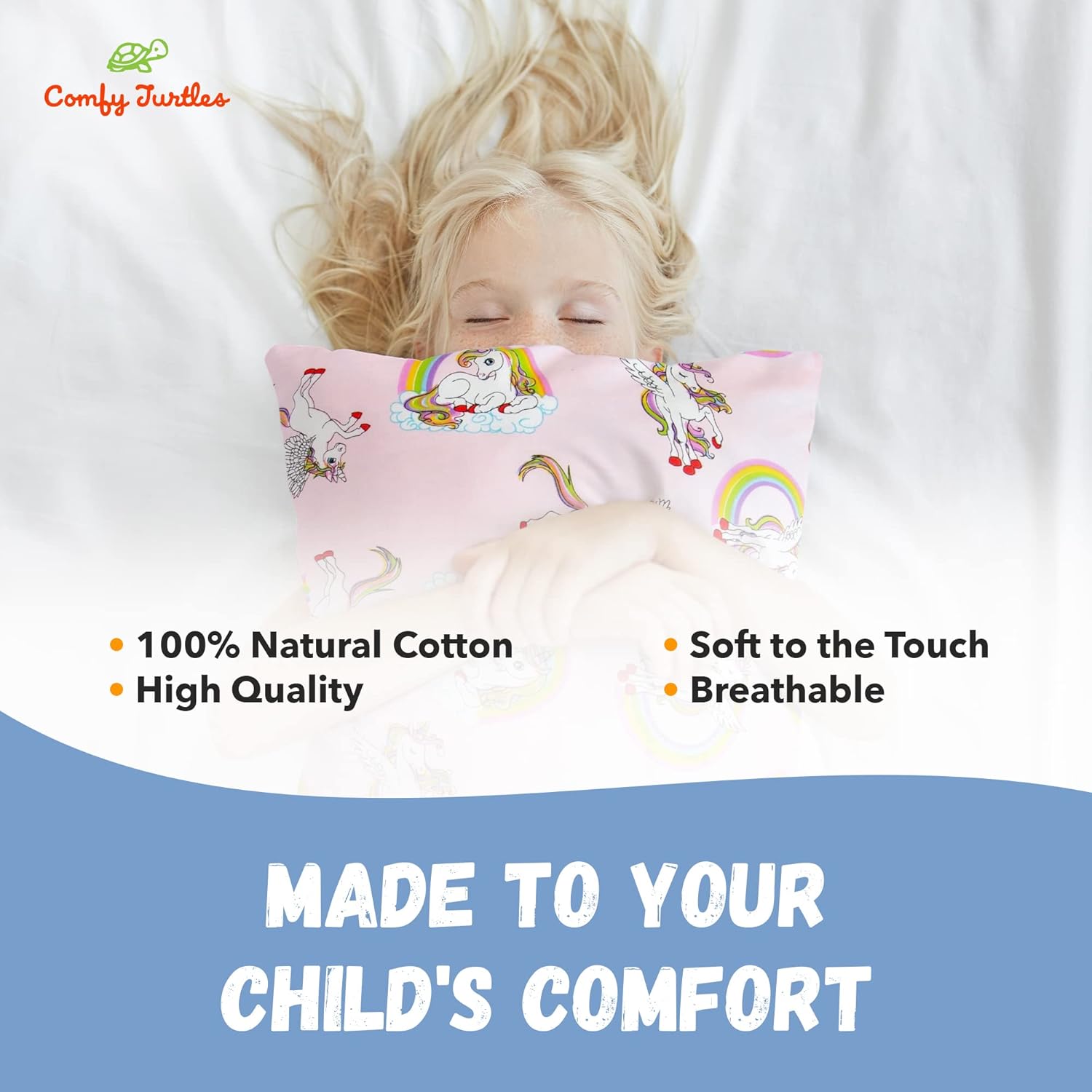 Toddler Pillowcase 13 x 18 Cotton Unicorn Pillows for Girls, Small Pillow Cases for Travel Pillows
