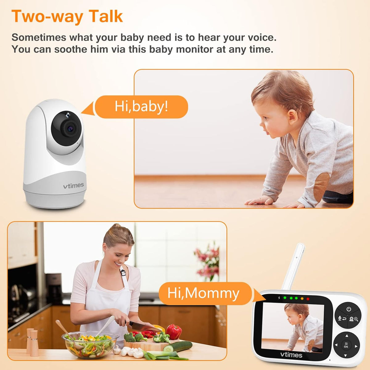 Baby Monitor with Camera and Audio, 3.2" IPS Screen Video Baby Monitor No WiFi Night Vision