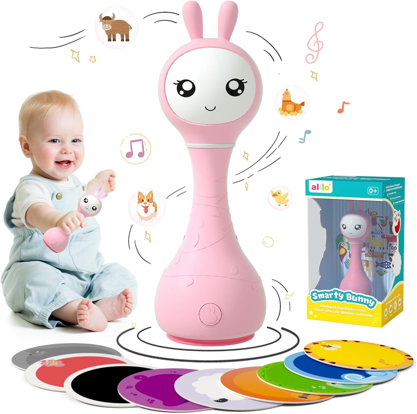 alilo Smarty Bunny Baby Rattle Musical Light Up Toys, Infants Newborns Baby Toys 0-3-6-12-18-24