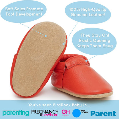BirdRock Baby Fringeless Moccasins - Genuine Leather Boys and Girls Shoes for Newborns, Infants