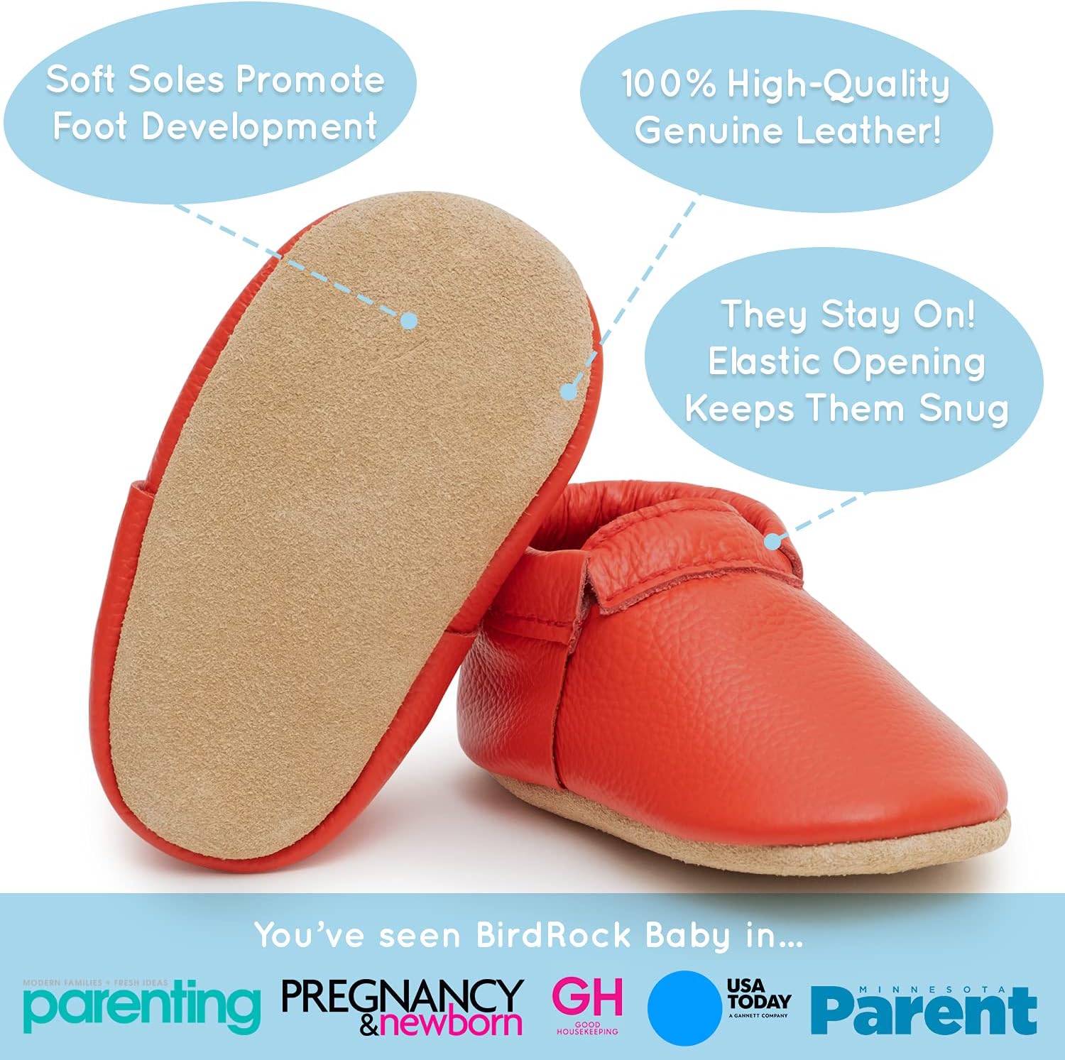 BirdRock Baby Fringeless Moccasins - Genuine Leather Boys and Girls Shoes for Newborns, Infants