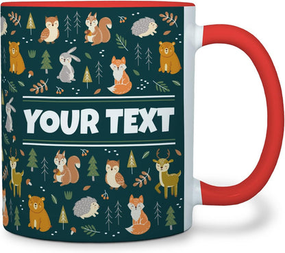 Personalized Mug for Kids - Woodland Animals - Custom Name/Text, Ceramic Hot Chocolate/Cocoa/Coffee