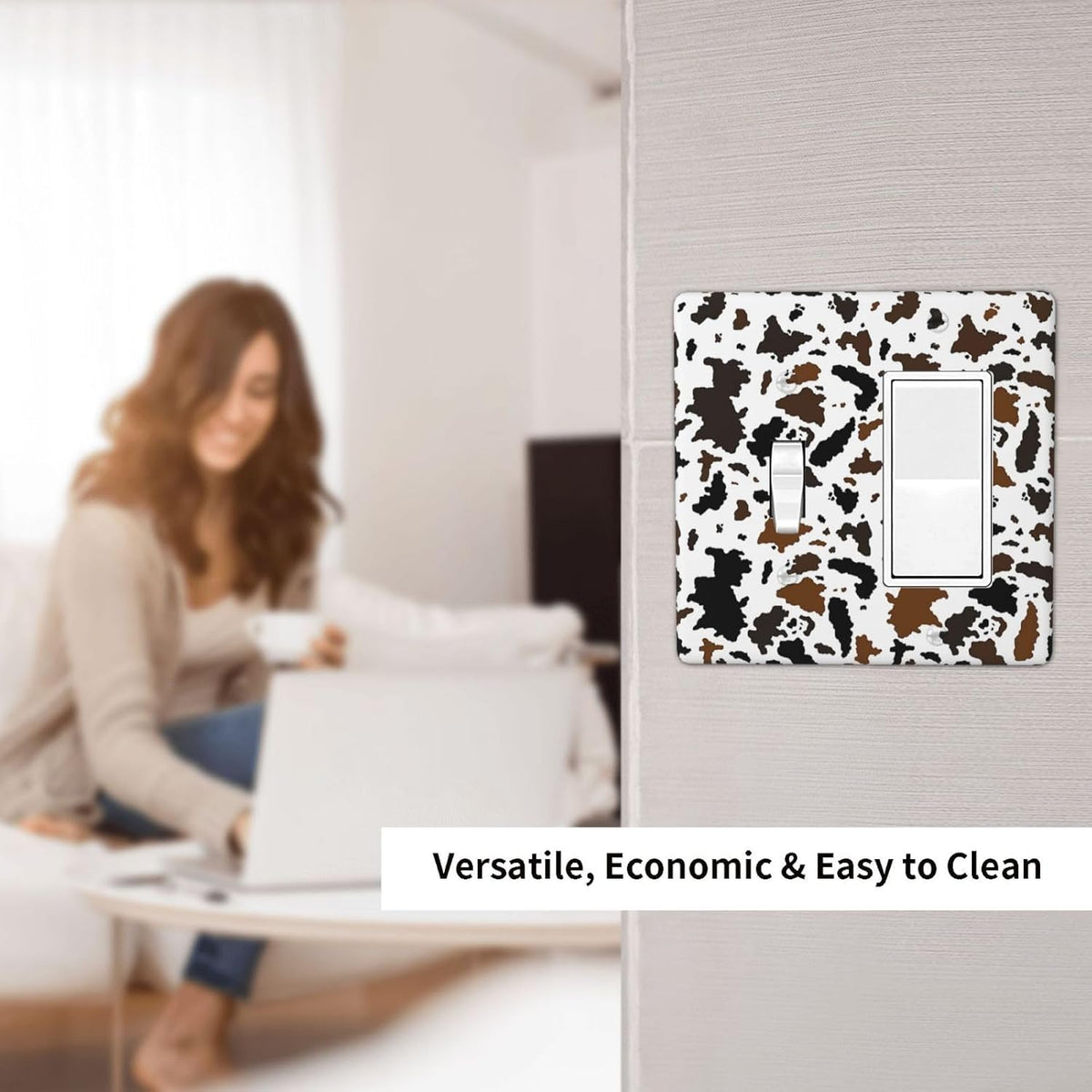 Outlet Covers Rustic Cowhide Highland Cow Milk Cow 1 Toggle 1 Rocker Combination Decorative Wall