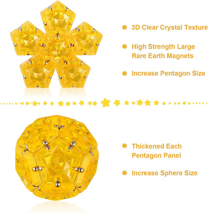RoomyRoc Magnetic Fidget Sphere - Pentagons Magnets Balls - 12 Piece Set - Crystal Orange - Magnet