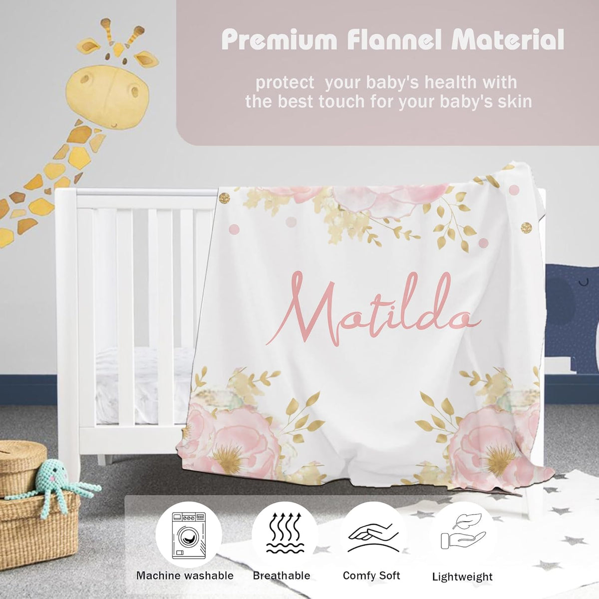 Personalized Crown Blanket for Baby Girl Custom Gifts for Baby Shower Birthday Christmas Customized