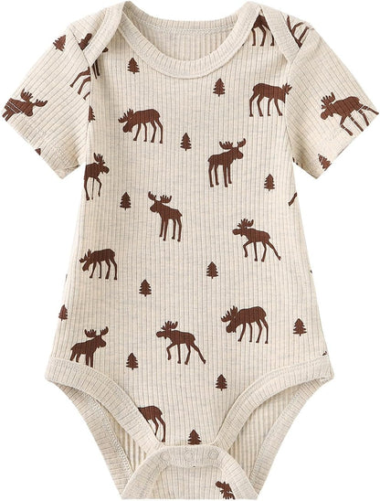 Newborn Baby Boy Girl Short Sleeve Bodysuits Cotton One-Piece Baby Clothes 6-Pack