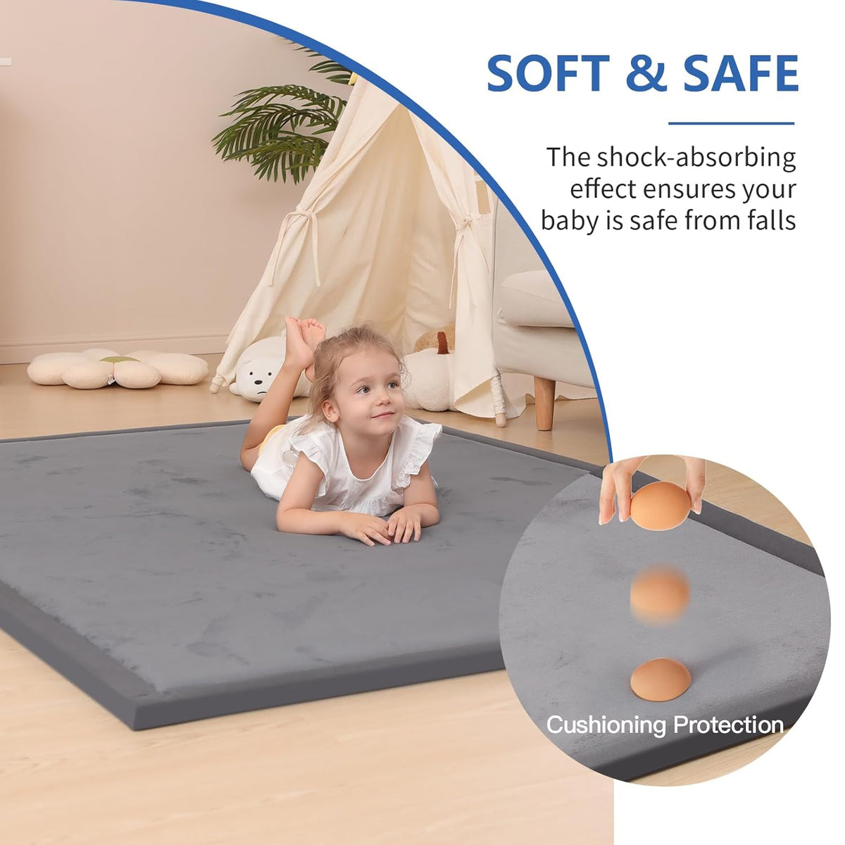 Ultra Soft Baby Play Mat for Floor,1.3" Thick Elasti-Foam 50x50 Playpen Mat for Toddlers Infant