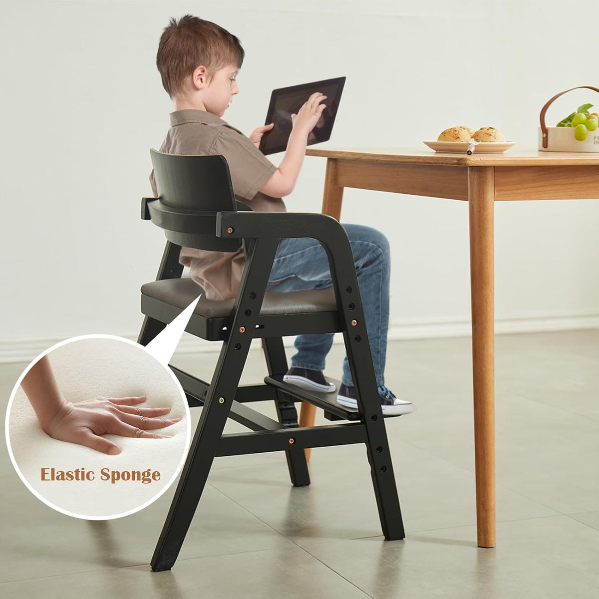 Solid Wood high Chairs for Toddlers,High Chair Grows with Kid for Dining, Study Chair for Children