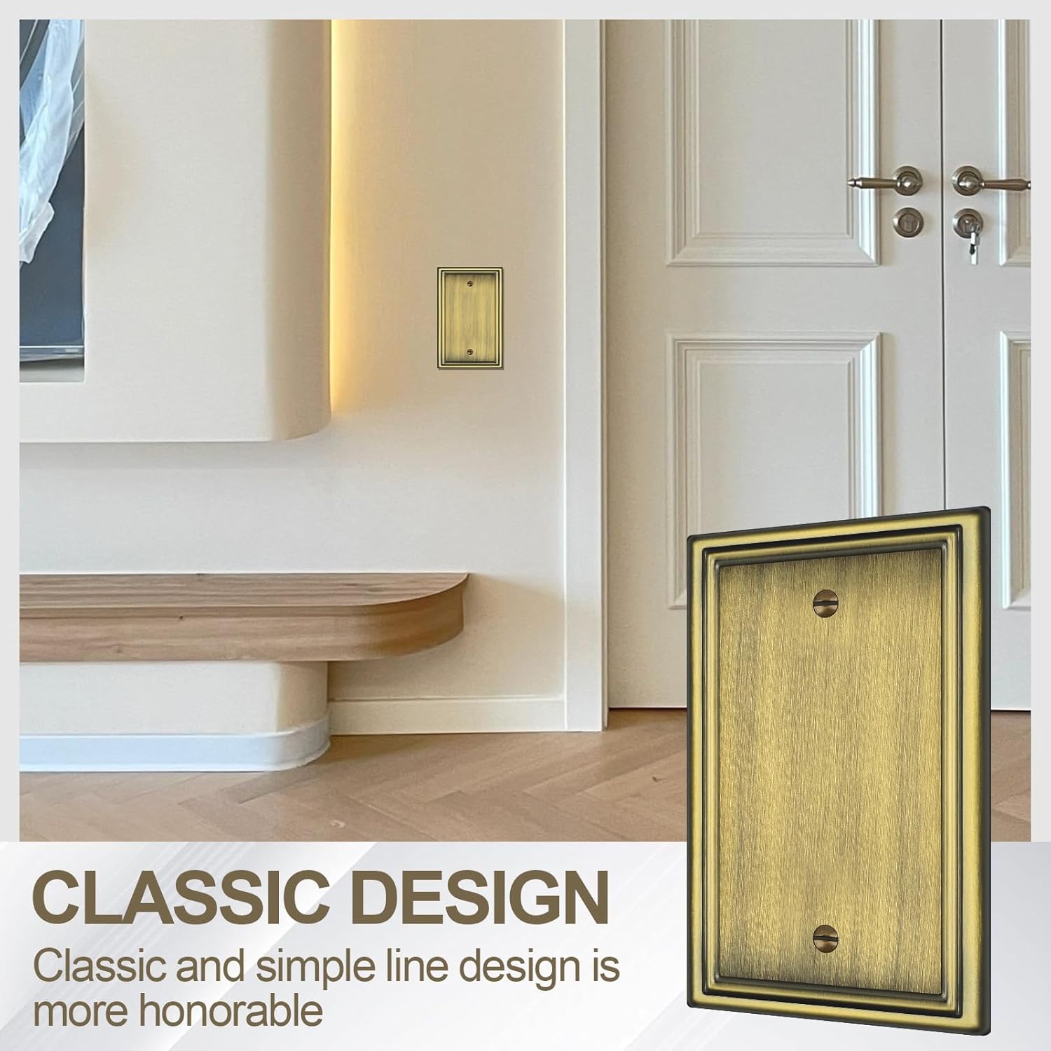 Antique Brass Decorative Blank Light Switch Covers Plate, Metal Material 1 Gang Wall Plates for