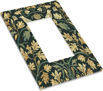Decorative Outlet Covers William Morris Vintage Botanical Birds Golden Green Leaves 1 Gang Single