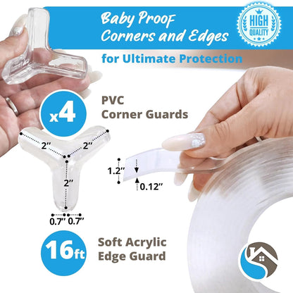 Furniture Corner & Edge Safety Bumpers, 16ft Edge Protector & 4 Clear Corner Protector Baby