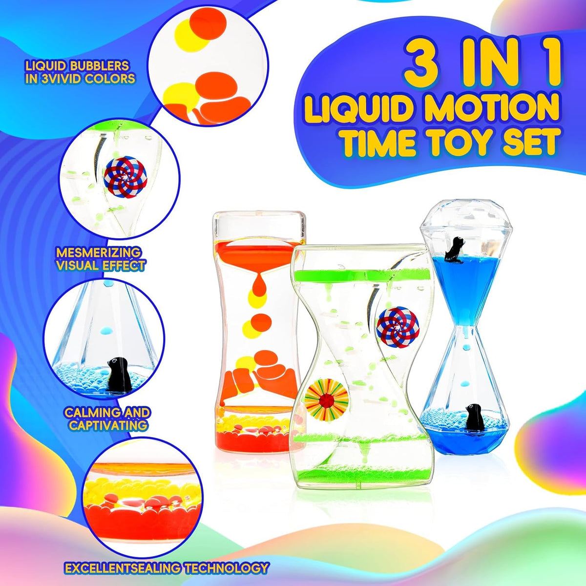 3 Types Liquid Motion Bubbler Liquid Timers for Kids Sensory Fidget Toys Small Calming Toys Autism