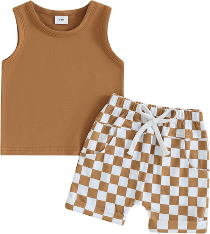 Kupretty Baby Boy Summer Clothes Sleeveless Tank Tops Vest T-Shirt + Casual Shorts Toddler Outfits